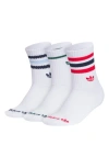 Adidas Originals Adidas Assorted 3-pack Kids' Originals Roller 3.0 Crew Socks In White/indigo/scarlet