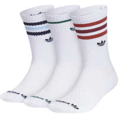 Adidas Originals Adidas Assorted 3-pack Roller Crew Socks In White/night Indigo/red