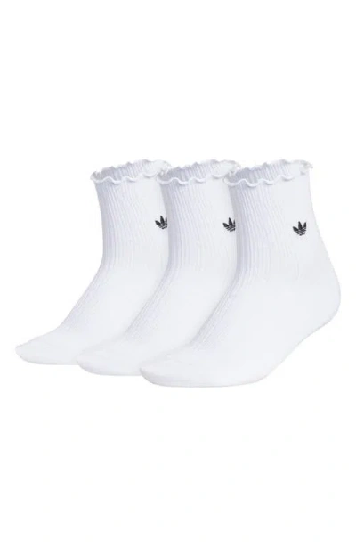 Adidas Originals Adidas Assorted 3-pack Ruffle Rib Ankle Socks In White