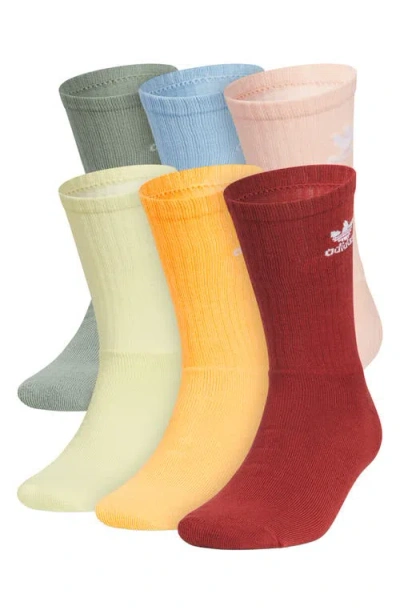 Adidas Originals Adidas Assorted 6-pack Gender Inclusive Originals Performance Crew Socks In Silver Green/yellow/ruby Red