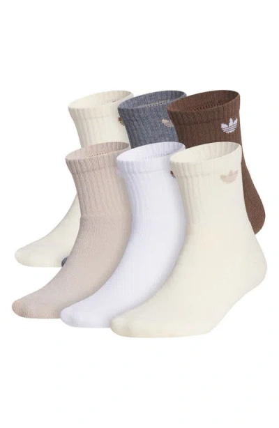 Adidas Originals Adidas Assorted 6-pack Trefoil Performance Quarter Crew Socks In Wonder Beige/white/brown