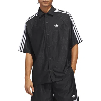 Adidas Originals Adidas Basketball Flame Short Sleeve Snap-up Shirt In Black