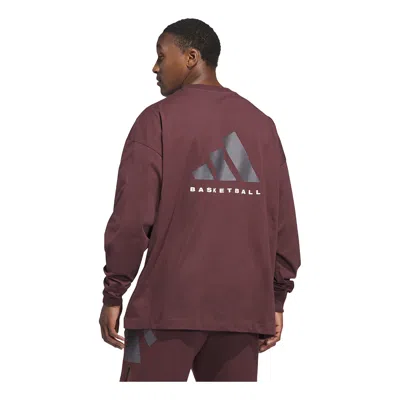 Adidas Originals Adidas Basketball Long Sleeve T-shirt 'aurora Ruby Brown' In Burgundy