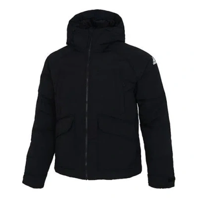 Adidas Originals Adidas Big Baffle Jkt Casual Sports Zipper Cardigan Hooded Down Jacket Black