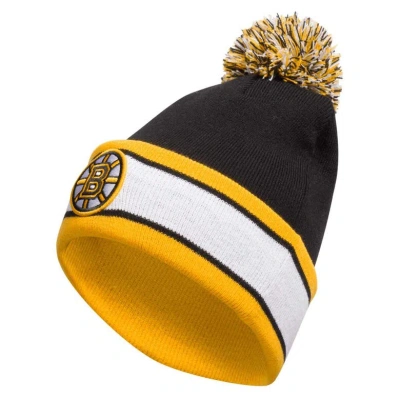 Adidas Originals Adidas Black Boston Bruins Team Stripe Cuffed Knit Hat With Pom