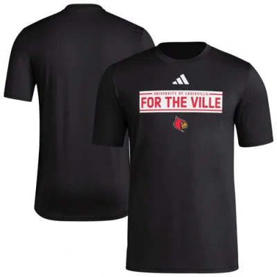 Adidas Originals Adidas  Black Louisville Cardinals Locker Slogan Pre-game T-shirt