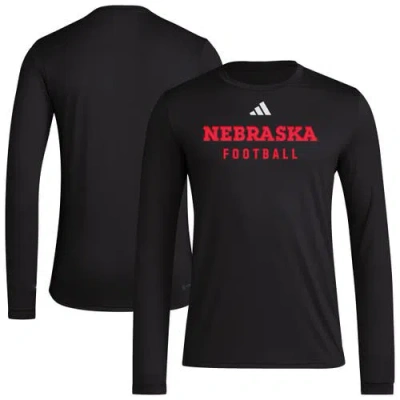 Adidas Originals Adidas  Black Nebraska Huskers Locker Practice Football Pre-game Long Sleeve T-shirt