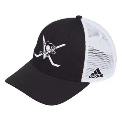 Adidas Originals Men's Adidas Black, White Pittsburgh Penguins Cross Sticks Trucker Adjustable Hat In Black,white