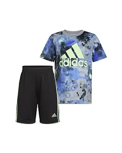 Adidas Originals Adidas Boys' Cotton Jersey Logo Graphic Tee & Interlock 3 Stripes Shorts Set - Little Kid In Med Grey
