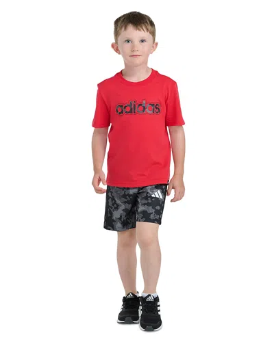 Adidas Originals Adidas Boys' Two Piece Short Sleeve Tee & Printed Camo Shorts Set - Little Kid In Red