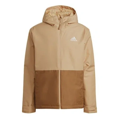Adidas Originals Adidas Bsc St In H J Splicing Hooded Logo Sports Jacket Yellow In Brown