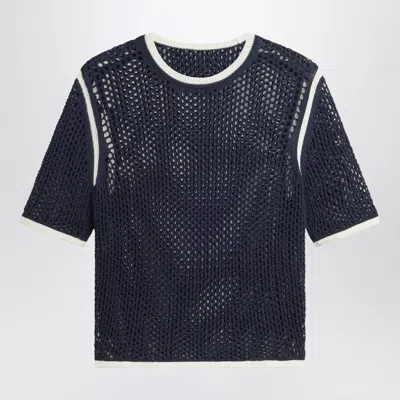 Adidas Originals Adidas By Wales Bonner Navy Blue Perforated T-shirt In Cotton Blend In Black