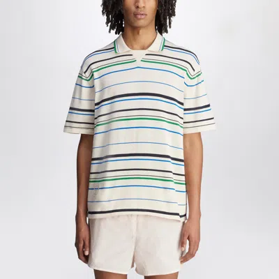 ADIDAS ORIGINALS WHITE STRIPED POLO SHIRT IN COTTON BLEND