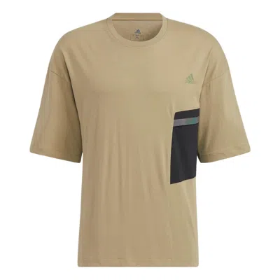 Adidas Originals Adidas Casual Breathable Sports Splicing Round Neck Short Sleeve Couple Style Khaki In Brown