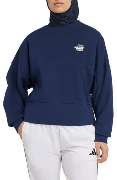 Adidas Originals Adidas Cat Patch Crewneck Sweater In Blue