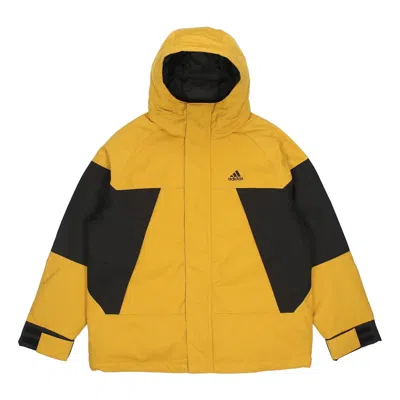 Adidas Originals Adidas Cb Bos Logo Jkt Contrast Color Stitching Hooded Down Jacket Yellow In Gold