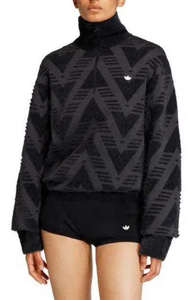 Adidas Originals Adidas Chevron Knit Half Zip Pullover Sweater In Black