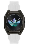 Adidas Originals Adidas City Tech Black Thin Silicone Strap Watch, 39mm In White
