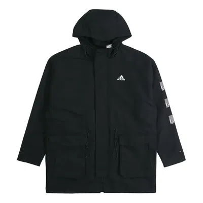 Adidas Originals Adidas Cny Jkt Top Sports Training Printing Hooded Fleece Lined Woven Jacket Black