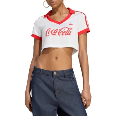 Adidas Originals Coca-cola Three Stripe Cropped Jersey-white In Multi