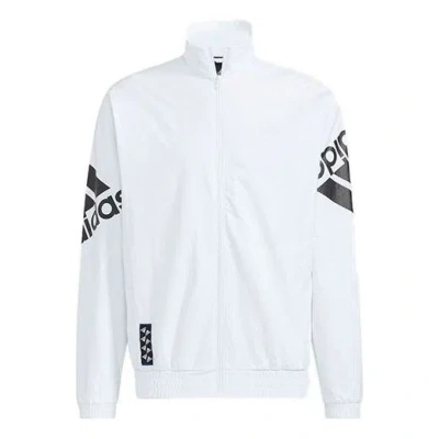 Adidas Originals Adidas Contrasting Colors Large Logo Zipper Cardigan Stand Collar Long Sleeves Jacket White