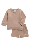 Adidas Originals Adidas Cotton Blend Fleece Sweatshirt & Shorts Set In Brown