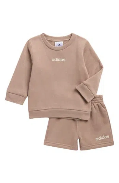 Adidas Originals Babies' Adidas Cotton Blend Fleece Sweatshirt & Shorts Set In Brown