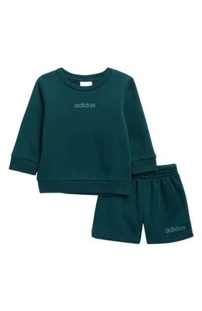 Adidas Originals Babies' Adidas Cotton Blend Fleece Sweatshirt & Shorts Set In Green