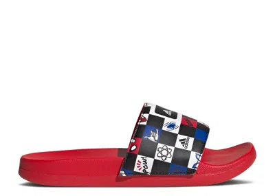 Adidas Originals Adidas Disney X Adidas Adilette Comfort Slide J 'spider-man Checkerboard' In Black