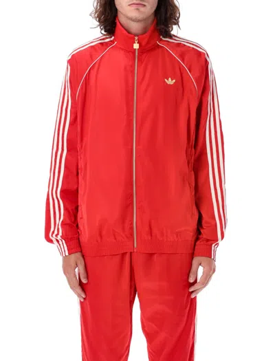 Adidas Originals Adidas Eco-conscious Red Tracktop With Ribbed Collar