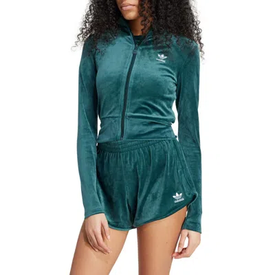 Adidas Originals Adidas Essential Velour Fitted Track Jacket In Green