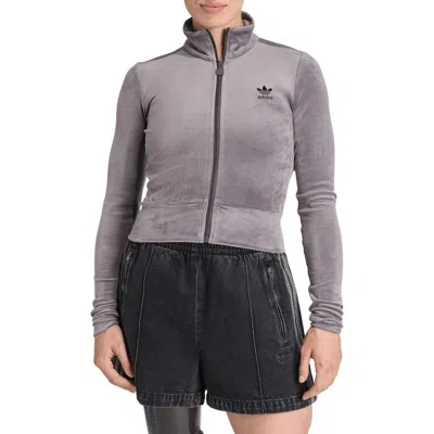 Adidas Originals Adidas Essential Velour Fitted Track Jacket In Gray