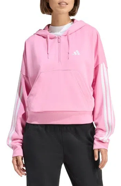 Adidas Originals Adidas Essentials 3-stripe Quarter Zip Sweatshirt In Pink