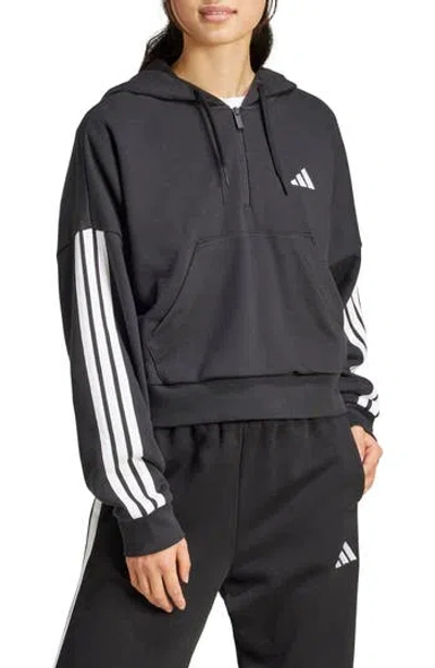 Adidas Originals Adidas Essentials 3-stripe Quarter Zip Sweatshirt In Black/white