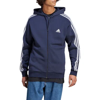 Adidas Originals Adidas Essentials 3-stripes Full-zip Fleece Hoodie In Blue