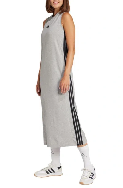 Adidas Originals Adidas Essentials 3-stripes Racerback Midi Dress In Medium Grey Heather/black