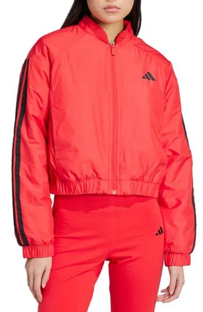 Adidas Originals Adidas Essentials 3-stripes Water Repellent Crop Track Jacket In Red