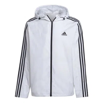 Adidas Originals Adidas Essentials 3-stripes Woven Windbreaker Jacket 'white' In Blue