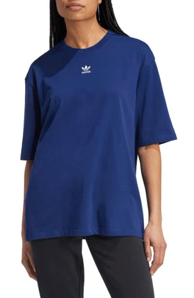 Adidas Originals Adidas Essentials Lifestyle Trefoil Logo Cotton T-shirt In Dark Blue