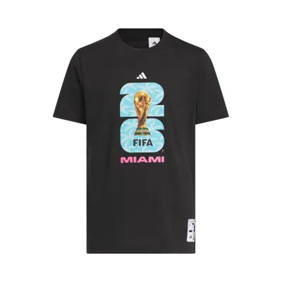 Pre-owned Adidas Originals Adidas Fifa World Cup 26 Host City Miami Graphic T-shirt 'black' | Kid's Size L