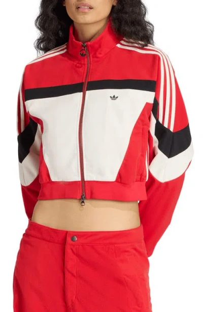 Adidas Originals Adidas Fleece Crop Track Jacket In Red