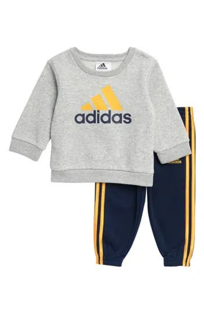 Adidas Originals Adidas Fleece Sweatshirt & Tricot Joggers Set In Grey/navy