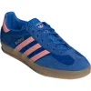 Adidas Originals Womens Gazelle Indoor Logo-print Velour And Suede Low-top Trainers Blue Semi Pink Spark Gum Eur 36.5 In Blue/semi Pink Spark/gum