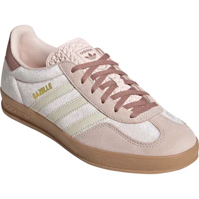 Adidas Originals Striped Flat Sole Round Toe Suede Sneakers In Pink