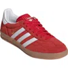 Adidas Originals Red Calf Leather Bos Taurus Low Top Sneakers In Better Scarlet/ White/ Gum