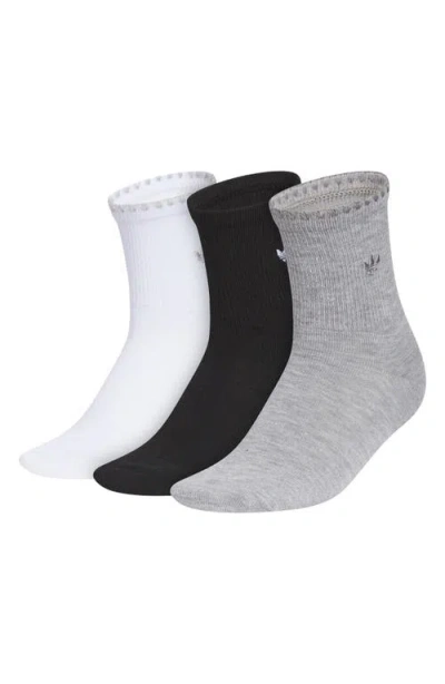 Adidas Originals Adidas Gender Inclusive Originals Assorted 3-pack Lettuce Edge Ruffle Quarter Socks In Gray