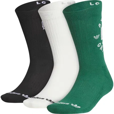 Adidas Originals Adidas Gender Inclusive Originals Collegiate Assorted 3-pack Crew Socks In Black/off White/green