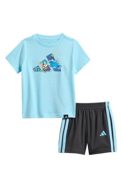 Adidas Originals Babies' Adidas Graphic Print T-shirt & 3-stripes Shorts Set In Blue