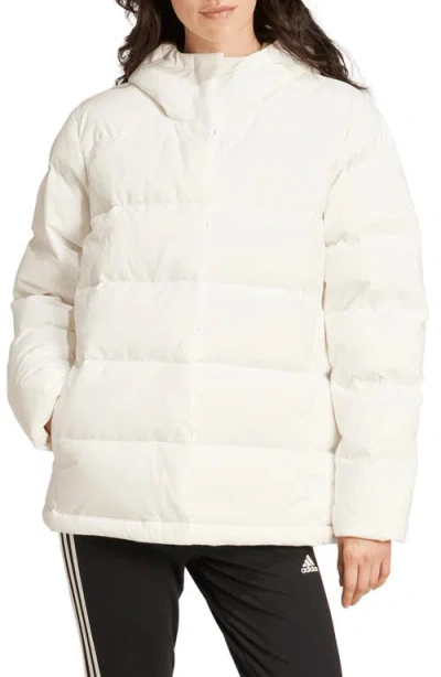 Adidas Originals Adidas Helionic Water Repellent Hooded Down Jacket In White/white