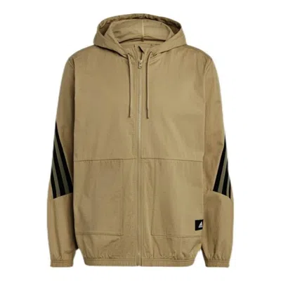 Adidas Originals Adidas Hooded Windproof Athleisure Casual Sports Jacket Khaki In Brown
